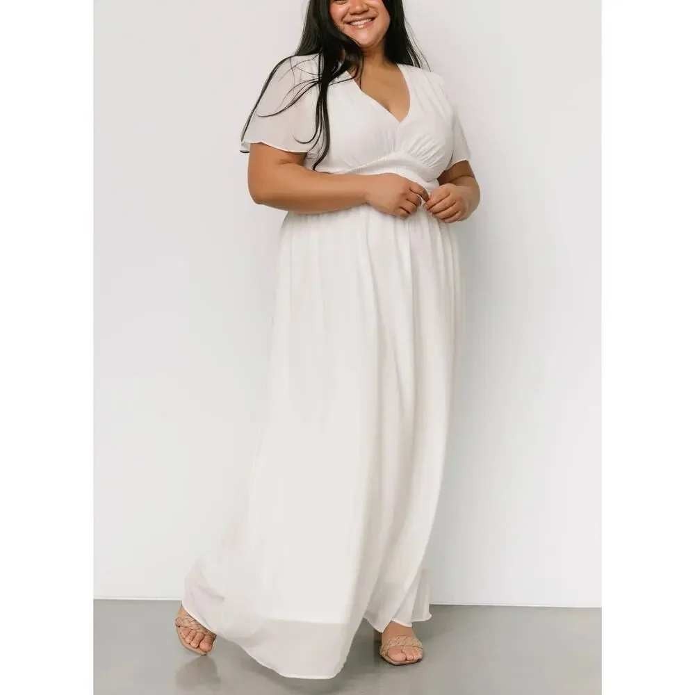 Baltic Born Maxi Dress Women 3XL White Birdie Flutter Sleeve V Neck Bridal NWT